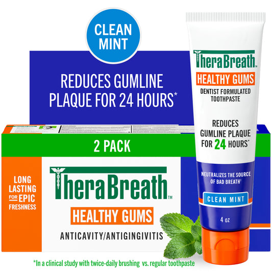 TheraBreath Healthy Gums Toothpaste, Helps Fight Gingivitis, Clean Mint, 4 oz, 2-Pack